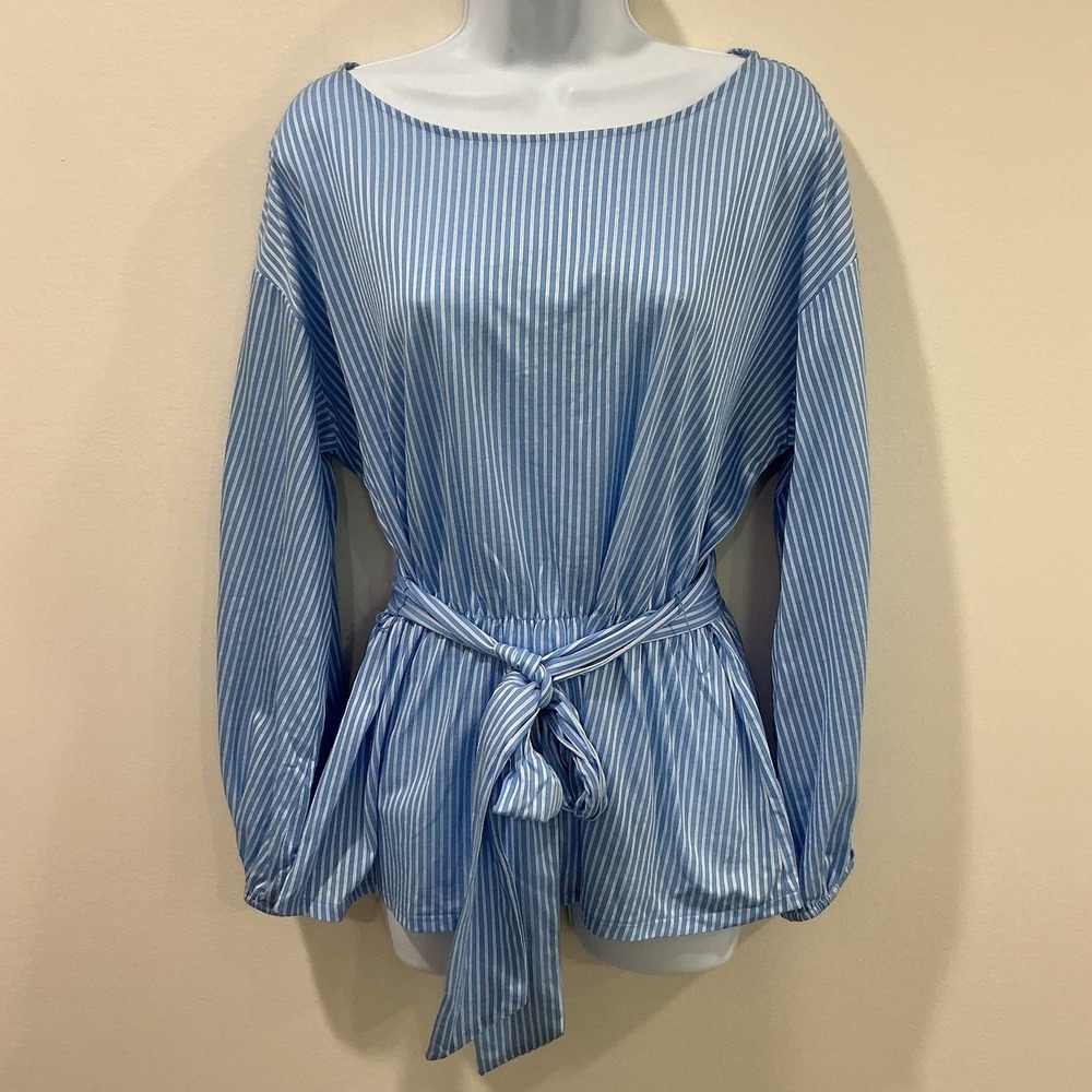 Ann Taylor Women's Long Sleeve Smocked Waist Top Blouse Size M Coastal Beachy